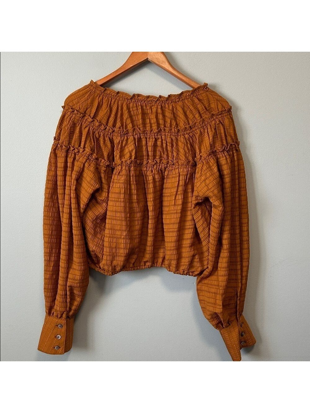Free People Hailey Cropped Boho Ruffle Festival Blouse Top Large - Picture 4 of 14